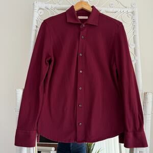 Luca Faloni Siena Shirt Mens Small Burgundy Cotton Pique Button Up Italy Luxury